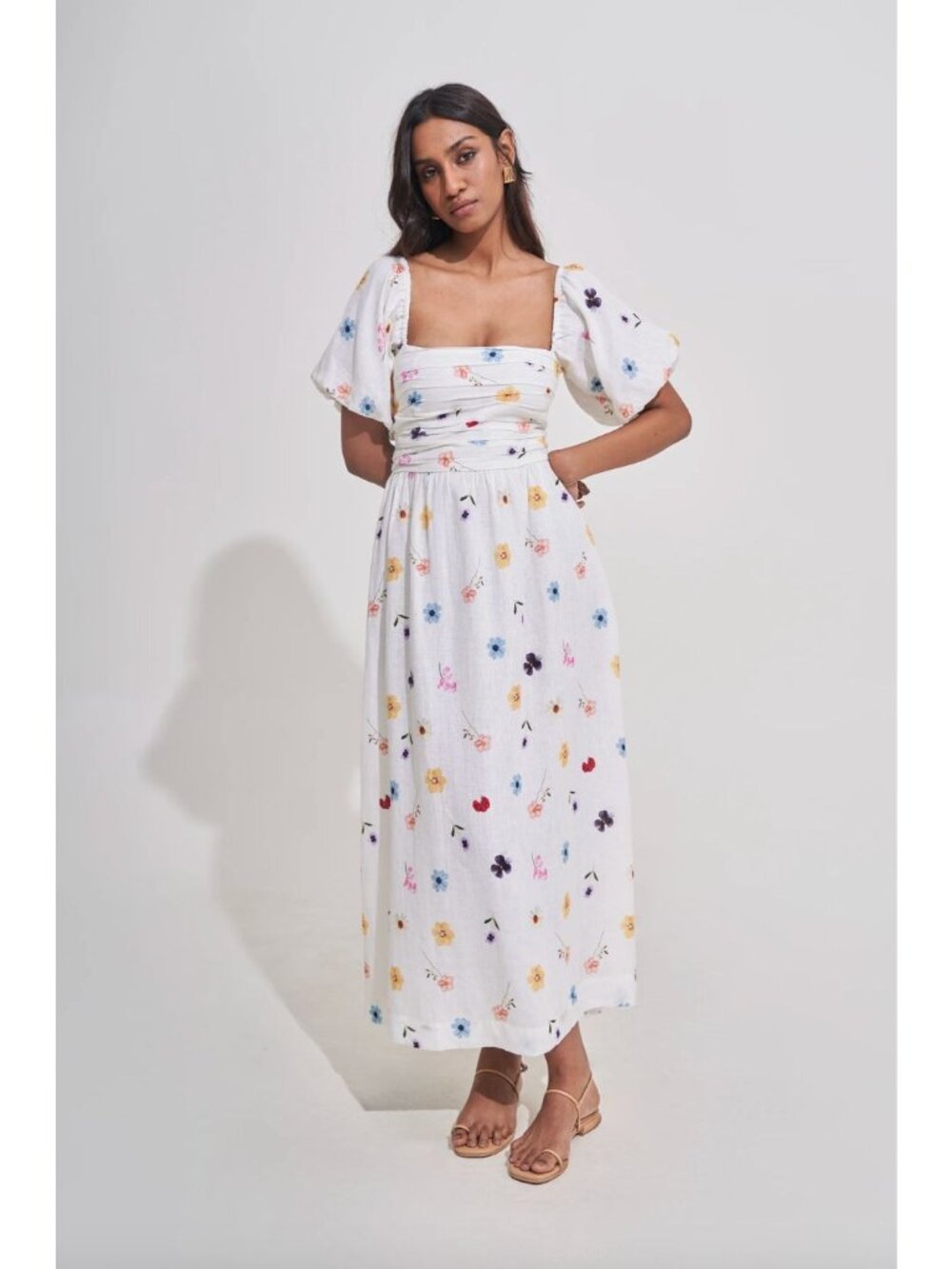 Summer Away Winslow Dress Pressed Flowers White Womens Size Small